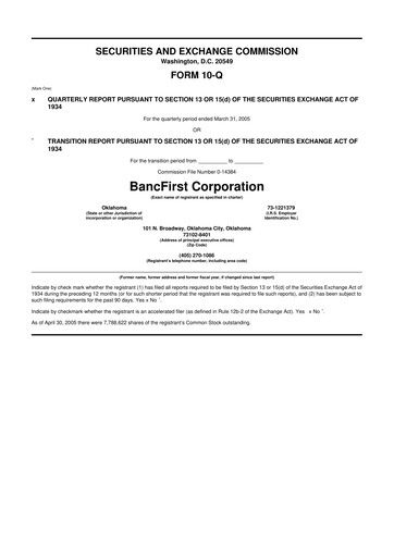 Thumbnail BancFirst 10-Q Quarterly Report FY 