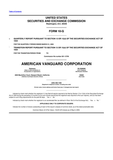 Miniature American Vanguard 10-Q Rapport trimestriel  