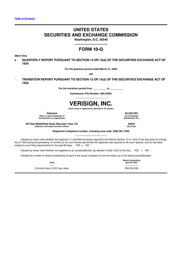 Thumbnail VeriSign 10-Q Quarterly Report FY 