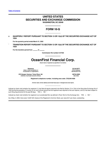 Thumbnail OceanFirst Financial 10-Q Quarterly Report FY 