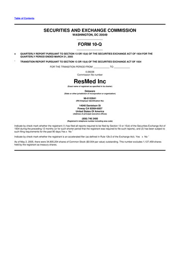 Miniature ResMed 10-Q Rapport trimestriel  