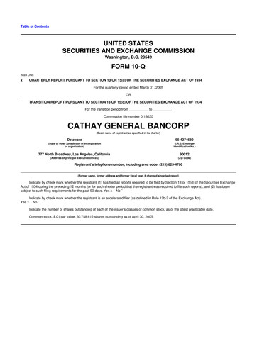 Thumbnail Cathay General Bancorp 10-Q Quarterly Report FY 