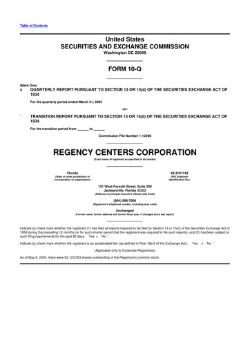 Thumbnail Regency Centers
 10-Q Quarterly Report FY 