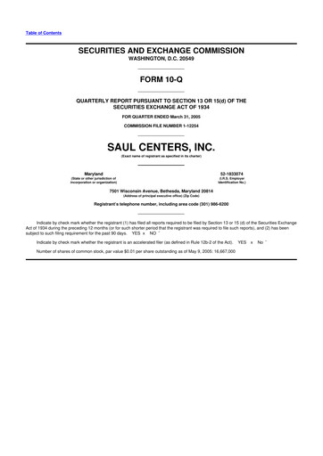 Miniature Saul Centers 10-Q Rapport trimestriel  