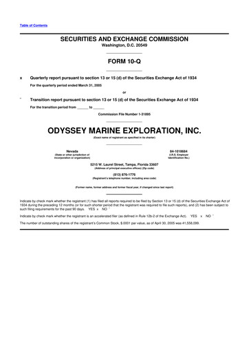 Thumbnail Odyssey Marine Exploration 10-Q Quarterly Report FY 