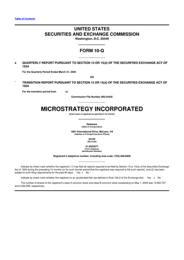 Miniature Strategy 
 (MicroStrategy) 10-Q Rapport trimestriel  