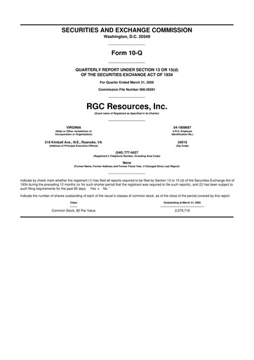 Miniature RGC Resources 10-Q Rapport trimestriel  