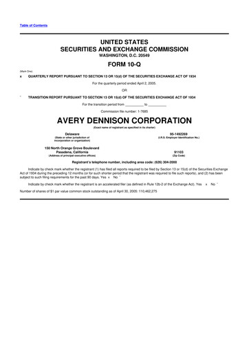 Miniature Avery Dennison
 10-Q Rapport trimestriel  