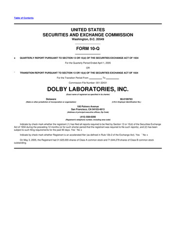 Thumbnail Dolby 10-Q Quarterly Report FY 