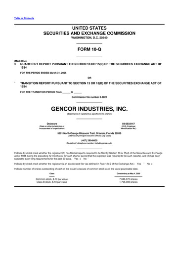 Miniature Gencor Industries
 10-Q Rapport trimestriel  
