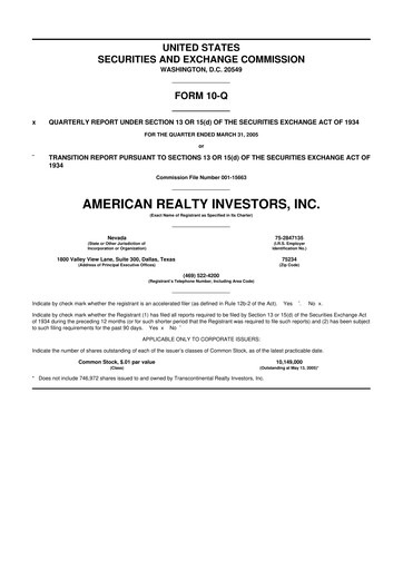 Thumbnail American Realty Investors 10-Q Quarterly Report FY 