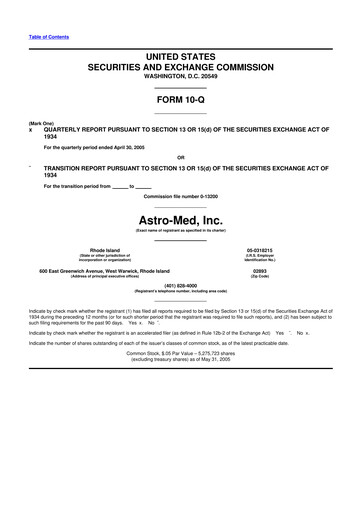 Miniature AstroNova, Inc. 10-Q Rapport trimestriel  