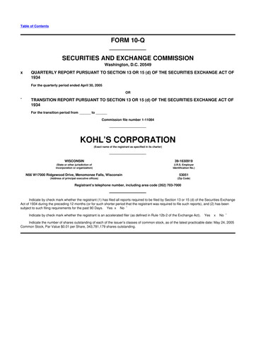 Thumbnail Kohl's
 10-Q Quarterly Report FY 