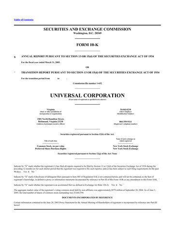 Thumbnail Universal Corporation
 10-K Annual Report 
