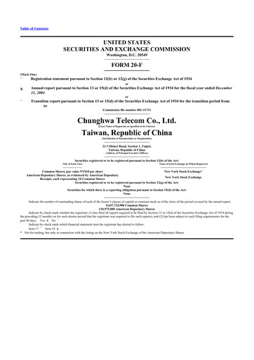 Thumbnail Chunghwa Telecom 20-F Annual Report 
