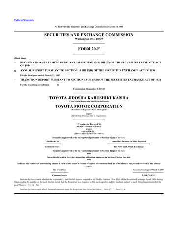 Thumbnail Toyota 20-F Annual Report 