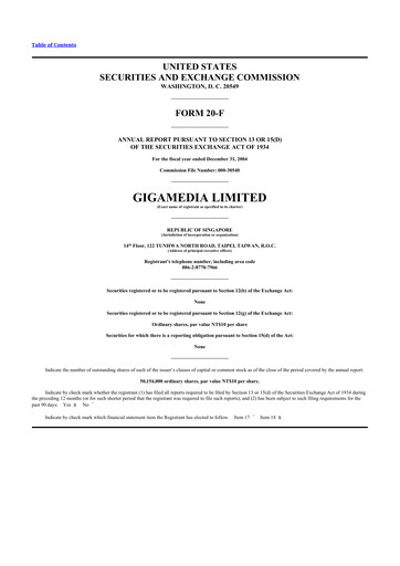 Thumbnail GigaMedia 20-F Annual Report 