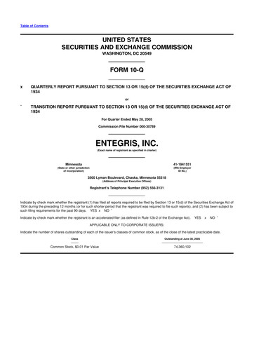 Miniature Entegris 10-Q Rapport trimestriel  