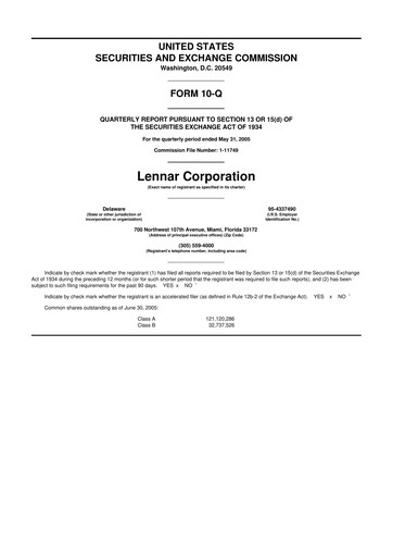 Miniature Lennar 10-Q Rapport trimestriel  