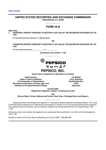 Miniature Pepsico 10-Q Rapport trimestriel  