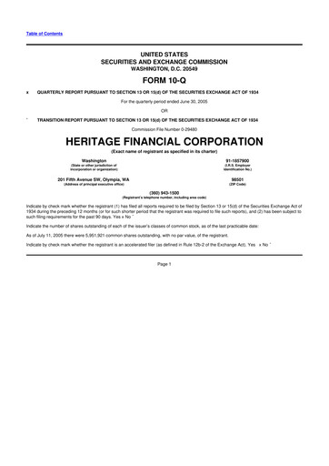 Thumbnail Heritage Financial 10-Q Quarterly Report FY 