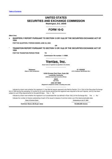 Miniature Ventas 10-Q Rapport trimestriel  