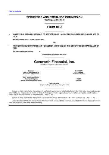 Miniature Genworth Financial
 10-Q Rapport trimestriel  