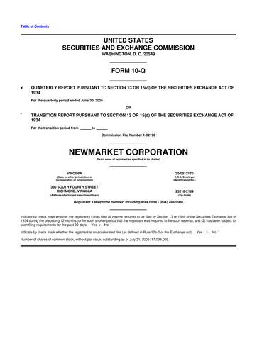 Miniature NewMarket Corp 10-Q Rapport trimestriel  
