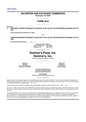 Thumbnail Domino's Pizza 10-Q Quarterly Report FY 