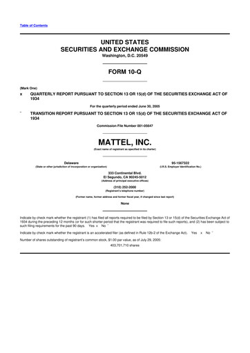 Thumbnail Mattel
 10-Q Quarterly Report FY 