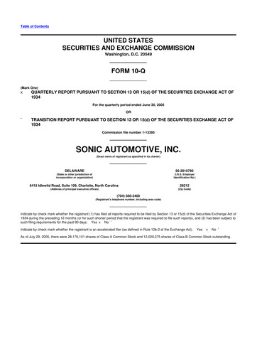 Thumbnail Sonic Automotive
 10-Q Quarterly Report FY 