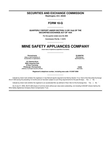 Miniature MSA Safety 10-Q Rapport trimestriel  