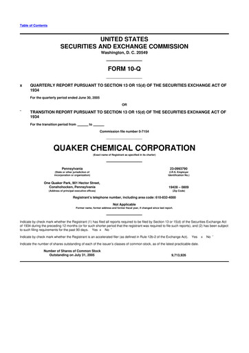 Miniature Quaker Houghton 10-Q Rapport trimestriel  