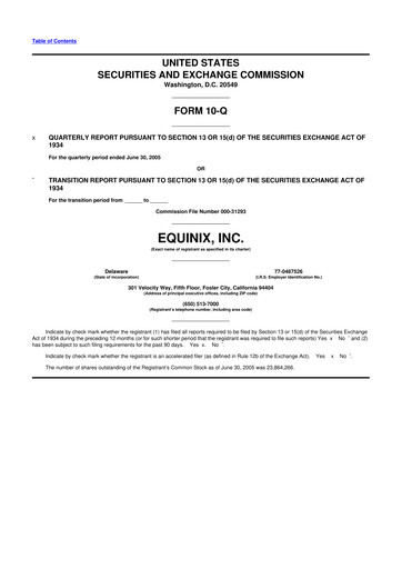 Thumbnail Equinix 10-Q Quarterly Report FY 