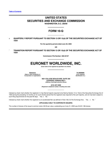 Thumbnail Euronet Worldwide
 10-Q Quarterly Report FY 