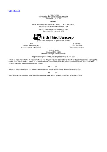 Thumbnail Fifth Third Bank
 10-Q Quarterly Report FY 