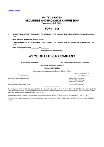 Thumbnail Weyerhaeuser
 10-Q Quarterly Report FY 