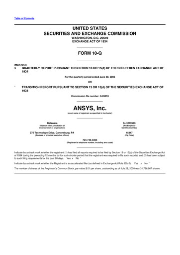 Vorschaubild Ansys 10-Q Quartalsbericht  