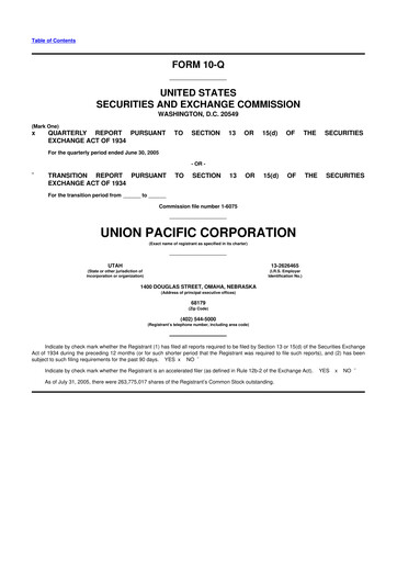 Thumbnail Union Pacific Corporation 10-Q Quarterly Report FY 