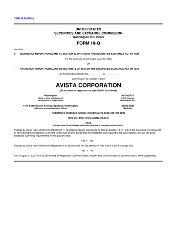 Thumbnail Avista
 10-Q Quarterly Report FY 
