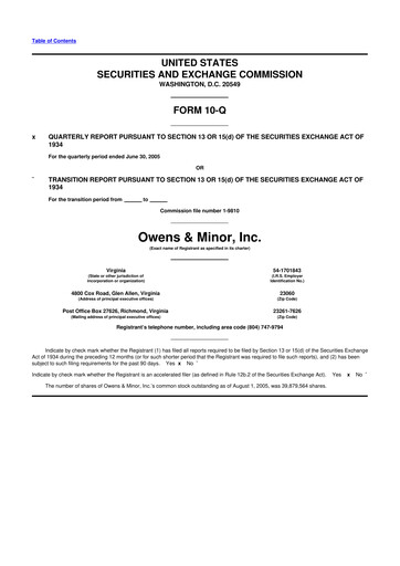 Thumbnail Owens & Minor

 10-Q Quarterly Report FY 