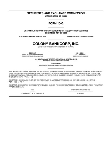 Vorschaubild Colony Bankcorp 10-Q Quartalsbericht  