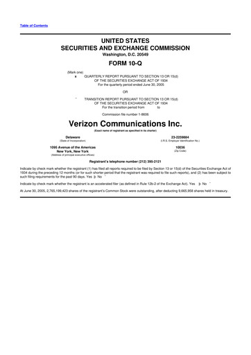 Thumbnail Verizon 10-Q Quarterly Report FY 