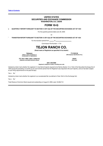 Thumbnail Tejon Ranch
 10-Q Quarterly Report FY 