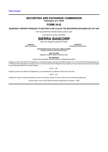 Thumbnail Sierra Bancorp
 10-Q Quarterly Report FY 