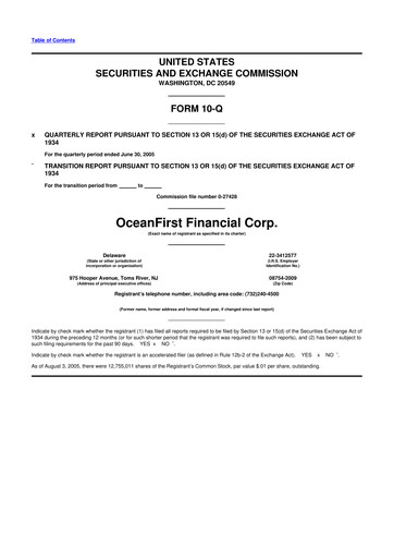Thumbnail OceanFirst Financial 10-Q Quarterly Report FY 