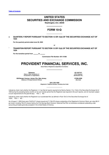 Thumbnail Provident Financial Services 10-Q Quarterly Report FY 