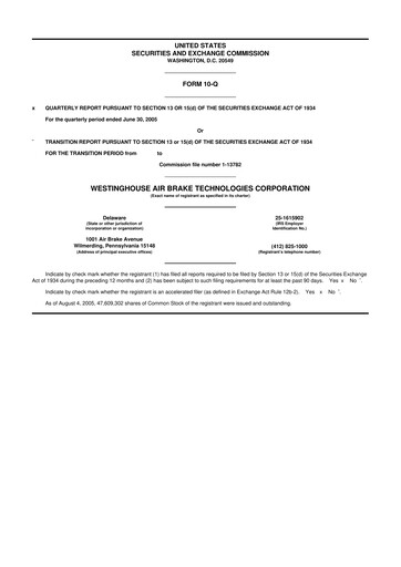 Miniature Wabtec 10-Q Rapport trimestriel  