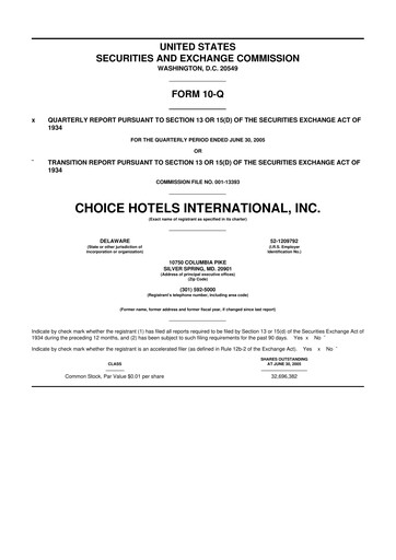 Miniature Choice Hotels International 10-Q Rapport trimestriel  