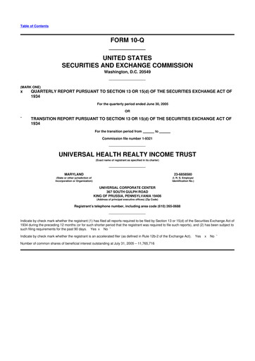 Vorschaubild Universal Health Realty Income Trust 10-Q Quartalsbericht  